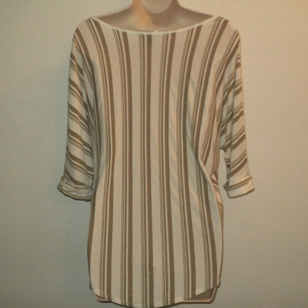 bebe Top Sz XS Oversized Ivory & Gold Metallic - Picture 4 of 5